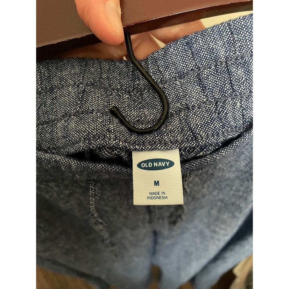 Old Navy Blue Linen Wide Leg Pull On Pants Medium Coastal Euro Summer Capsule - Picture 2 of 7